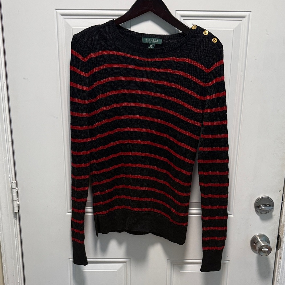 Lauren Ralph Lauren Black and Red Striped Sweater